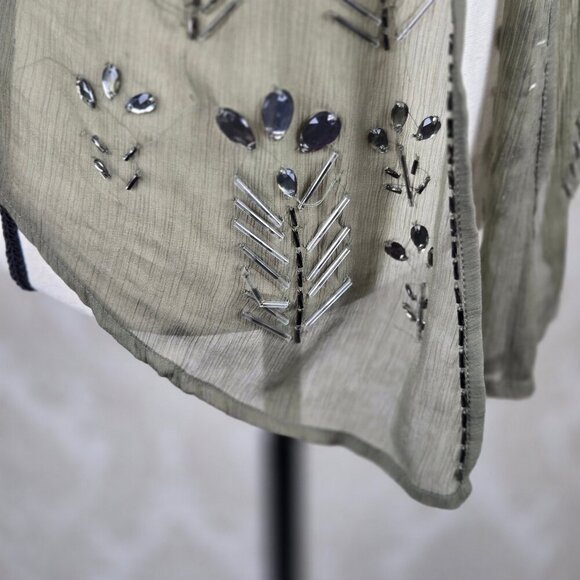 Bar III Size XS Olive Green Lightweight Vest Beaded Open Front Boho Festival - Picture 7 of 12